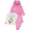 BlueY Bambina Pigiama e Accappatoio Set | Orecchie 3D sul cappuccio, vestaglia in pile, pigiama 100% cotone, set bambina, regali Bluey & Bingo
