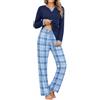 Leversic Pigiama Donna Invernale Manica Lunga con Scollo a V | Pigiama Donna 2 Pezzi con Maglia a Manica Lunga, Bottoni e Pantaloni a Quadri, Comodo per la Notte e il Relax