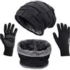 Petrunup Cappello Sciarpa e Guanti Touch Screen Uomo Invernali Berretto in Maglia con Sciarpa Beanie Collo della Ciarpa 3/2 Pezzi per Uomo Donna