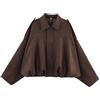 Xunger Bomber da donna in finta pelle scamosciata verde - Cappotto pilota con risvolto primaverile - Maniche lunghe oversize casual - Capispalla Streetwear alla moda