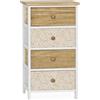 EMPOTEC Cassettiera Comò Multiuso in Legno Bianco, Cassetti, Salvaspazio, per Bagno, Cucina e Sala, Uso Interno ed Esterno (4 cassetti 40x29x73 Bianco/Naturale)