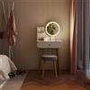 Vicco Tavolino da toilette Edda, Bianco 60 cm | ✓ Specchio LED · ✓ Sgabello · 1 Cassetto · Da terra · Piedini decorativi in legno