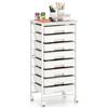KOMFOTTEU Carrello Organizer con 4 Ruote Girevoli, 8 Cassetti,Bianco | Cassettiera Multiuso e Salvaspazio, Struttura in Metallo, per Cucina, Soggiorno, Bagno e Ufficio