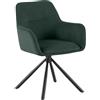CLP Sedia da pranzo girevole Tipton in velluto a coste, poltroncina con braccioli e schienale, rotazione 180°, portata 150 kg | Colore verde