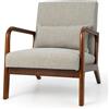 RELAX4LIFE Poltrona Moderna Mid Century con Seduta e Schienale Imbottiti, Cuscino Lombare, Feltrini Antiscivolo, Poltrona da Salotto in Legno di Gomma per Camera da Letto, Soggiorno (GRIGIO)