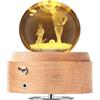 BIAOQINBO - Carillon a forma di sfera di cristallo, carillon rotante in legno a 360°, padre e figlio giocano a calcio con luce, funzione di proiezione illuminata, regalo per Natale, compleanno, San