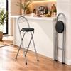 ZZINOKE Sgabello da Bar Pieghevole con Schienale, Altezza Seduta 75 cm, Seduta Imbottita, Sgabello Pieghevole Alto con Poggiapiedi, 7 cm da Chiuso, Nessun Montaggio, Cucina, Bar, Nero/Argento