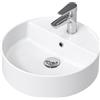 HOROW Lavandino Bagno Design Moderno Bordo Sottile | Lavabo da Appoggio Rotondo in Ceramica Bianca con Foro Rubinetteria e Troppopieno