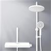 EMKE Colonna Doccia Termostatica, Soffione Doccia con 3 Getti, Piastra Termostatica da 40 cm, Bianco opaco, Altezza Regolabile 855-1155mm, Doccia Pioggia, Temperatura costante a 38°C