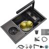 Whsmke Lavello Invisibile In Acciaio Inox Con Rubinetto A Scomparsa Risciacquabicchieri Vasca Singola Salvaspazio Per Caffetterie Cucine Domestiche Aree Di Preparazione Commerciali (Black steel, 58*26*22cm)