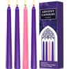 Frasheng Candele dell'Avvento per Candelabro, Coniche Ø 2 x 24 cm, Calendario dell'Avvento, Natalizie, 4 Pezzi, 3 Viola 1 Polvere
