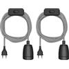 ledscom.de 2 cavi tessili LEHA II, spina, interruttore, nero, bianco, dentellato, 3 m, portalampada in porcellana, 1 lampadina E27 max. 300 W