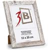 3-B Cornice Portafoto HIT - Bianco Rustico (Invecchiato Otticamente) - 15 x 20 cm - Cornice in Legno Con Vetro Acrilico