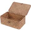FEILANDUO FEIALNDUO Cestini per scaffali in vimini con coperchio, cestini portaoggetti in erba marina rettangolari intrecciati a mano per scaffali scrivania organizer per la casa (Caffè, Piccolo)