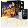 GLOAM Tenda Luminosa Natale da Esterno 40 m, LED Luci Natale Esterno Cascata | Telecomando e App, 17 Modalità, Music Sync, Luci Decorazioni Natalizie per Casa Balcone Finestra, Bianco caldo