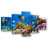 Visario Quadro su tela 5 pezzi XXL 160x80 cm 5554 - Barriera corallina con pesci tropicali - Mondo sottomarino colorato in blu - Set quadri già montato su telaio in legno