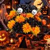 Luabue 2 Bouquet Fiori Artificiali Crisantemo Fiori Finti per Cimitero | Zucca Teschio Fiori Finti per Decorazioni Autunnali per Halloween Decorazioni Bouquet Casa Matrimonio Giardino Feste Tomba
