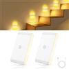 HOTUT Luci con sensore di movimento per interni, confezione da 2 luci LED wireless ricaricabili magnetiche da parete (automatico/on/off), bianco caldo + colore RGB, luci magnetiche rimovibili
