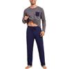 Litherday Pigiama Uomo Invernale Cotone Girocollo Completo Casa Due Pezzi | Cotone elasticizzato, completo lungo girocollo, pantaloni comodi, ideale per notte casa relax viaggio, lavaggio facile