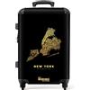 NoBoringSuitcases.com NoBoringSuitcases© Valigia Grande - Trolley Rigido 4 Ruote - 90 Litri | New York - Mappa della Città - Oro - Planimetria - Lucchetto a Combinazione TSA