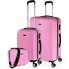 ITACA - Set valigie - Set Valigie Rigide Offerte. Valigia Grande Rigida, Valigia Media Rigida e Bagaglio a Mano. Set di Valigie con Lucchetto Combinazione TSA, Rosa