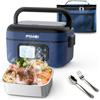 FIMEI Lunchbox Elettrica con Batteria, Pranzo al Sacco Riscaldabile Portatile Senza Fili, Contenitore in Acciaio Inox da 1,5L Ricaricabile per Adulti, per Picnic, Camion e Uso all'Aperto (Blu)