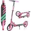 Generico Monopattino Pieghevole Rosa per Bamini, Ragazzi e Adulti - Monopattino a Due Ruote Grandi da 200mm con Manubrio Regolabile in Altezza, Freno Posteriore e Cavalletto, Carico Max 100kg