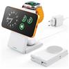 GEEKERA Stazione di ricarica 3 in 1 per Apple, pieghevole Mag Safe per Apple Watch e iPhone, caricabatterie induttivo compatibile con iPhone Air/17/16/15/14/13/12, Apple Watch 11-2, bianco e grigio