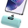 Feob Mini Power Bank USB C 5000mAh, 15W PD 3.0A Carica Rapida Caricabatterie Portatile Compatta e Carino Powerbank Batteria Esterna con LED Display per iPhone 16/15 Pro Samsung, ecc - Verde