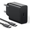 Rvntop Caricatore rapido USB C 45 W con cavo di ricarica rapida da 2 m per Samsung, nero, 1 pezzo