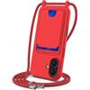 FERLAN Cover per iPhone 17E/iPhone 16E con Cordino per Cellulare, Slot per schede Custodia Silicone con Regolabile Collana Case Protezione della fotocamera Antiurto con Necklace, Rosso