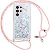 Vauki Cover per Samsung Galaxy S25 Ultra 5G con Cordino,Trasparente Glitter Liquido Antiurto Tracolla Custodia,Antiurto Antigraffio Silicone Bumper Laccio Protettivo Case per Samsung S25 Ultra,Argento