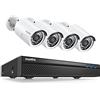 SANNCE Kit Videosorveglianza Esterno PoE 3MP, 8CH NVR 4K Senza HDD | 4 Telecamere da Esterno Bullet IP 3MP, Rilevamento di Persone, Audio Bidirezionale, Visione Notturna a 30m, IP67 Impermeabile
