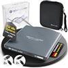techPulse120 External USB 3.1 USB-C UHD 4k 3D M-DISC Blu-ray DVD CD HDR10 128GB Drive Burner Signature Pacchetto Bag 90cm Cavo di collegamento in alluminio (grigio)