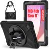 BRAECN Cover per Lenovo Tab M8 4th Gen 2023 8 Pollici TB300FU | Antiurto Robusto Custodia con Supporto Girevole a 360° e Cinturino a Mano, Portapenne, Tracolla Portatile, Nero