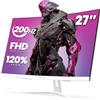 CRUA 27 Curved Gaming Monitor, FHD 1920x1080P, 165Hz/200Hz Computer Monitor, 1800R VA Screen, 99% sRGB, Support AMD FreeSync, Blue Light Filter, HDMI & DP, Wall Mount Install- White