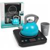 Generico Set Cucina Fornello Piastra Piano ad Induzione con Luci e Suoni Reali Bollitore e Bicchiere Rosa Azzurro Caffettiera Moka Giocattolo Cottura Elettrodomestici (azzurro)