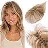 S-noilite Posticcio Capelli Veri a Clip Frangia Leggera #4P27 Biondo Scuro/Marrone Medio - Base Rete 3x13cm, Topper Capelli Veri Leggero per Capelli Fini & Stempiatura 10g 25cm