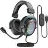 FiFine Cuffie da gaming con microfono, over-ear, con cavo, USB, per PC, PS4, PS5, con illuminazione RGB, con 3 modalità EQ, audio surround e cuscinetti auricolari, colore nero