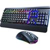 RisoPhy Set tastiera e mouse da gaming, wireless, con piastra metallica, illuminazione a 7 colori, batteria ricaricabile da 3200 mAh, modalità sleep, illuminazione sulla tastiera + mouse 7D, 3200 DPI