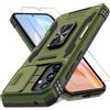DEERLAMN Custodia per Samsung Galaxy A35/A55 5G con custodia per fotocamera diapositiva+pellicola protettiva (1 confezione), anello girevole con cavalletto, grado militare, antiurto, colore verde