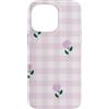 Lavender & Purple Style Gifts Custodia per iPhone 14 Pro Max Rosa cipria a quadretti lilla mini tulipani modello a scacchi