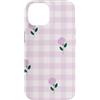 Lavender & Purple Style Gifts Custodia per iPhone 14 Rosa cipria a quadretti lilla mini tulipani modello a scacchi