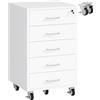 YUNSCEND Armadietto per Documenti con 5 Cassetti Mobile ufficio con chiave | Cassettiera Ufficio con Ruote, Armadio ufficio con Rulli metallici, Manico in metallo, 40x40x66 cm, Bianco