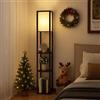YU YUSING LED Lampada da Terra in Legno, 1,6 M Lampada a Stelo con 3 Ripiani e Base E27, Lampada da Comodino con Scaffale Paralumi per Camera da Letto Soggiorno Uffici (Nero)