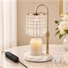 OUTON Lampada scalda candela con timer e dimmer, marmo, cristallo, dorata | Altezza 8,9-17,8 cm regolabile, 4 livelli, timer 2/4/8h, senza fiamma, cristallo, base marmo, 2 GU10 50W, luce calda 2700K