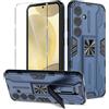 Btstring Cover per Samsung Galaxy S24 5G con Pellicola Protettiva, Militare Custodia con Stand Supporto Bumper Antiurto Case, TPU+PC Dual Layer Custodia- Blu