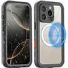 WindRen magnetico per iPhone 16 Pro Max Case impermeabile,Built-in Screen Protector[IP68 Underwater][Aggiornamento militare Dropproof][Compatibile con MagSafe] Full Body Shockproof Translucent Case