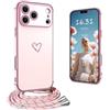 Yutwo Cover per Samsung Galaxy A56 5G con Cordino, Elettrolitico Cuore Custodia per Samsung Galaxy A56 5G con Tracolla Antiurto Donna Cuore Cover -Rosa