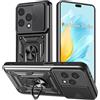 Yutwo Cover per Honor 200 Lite, Custodia Antiurto Scorrevole con Protezione Fotocamera, 360° Anello Supporto Rotante, TPU+PC - Nero